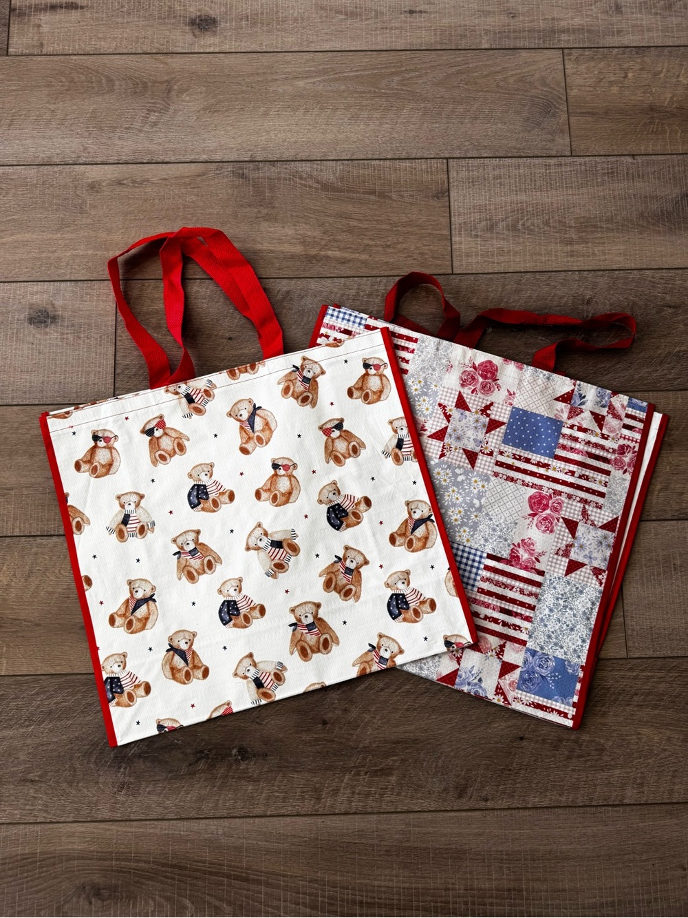 Homegoods TJMaxx Marshalls Quilt Patchwork Patriotic & USA Teddy Bear Bags NWOT